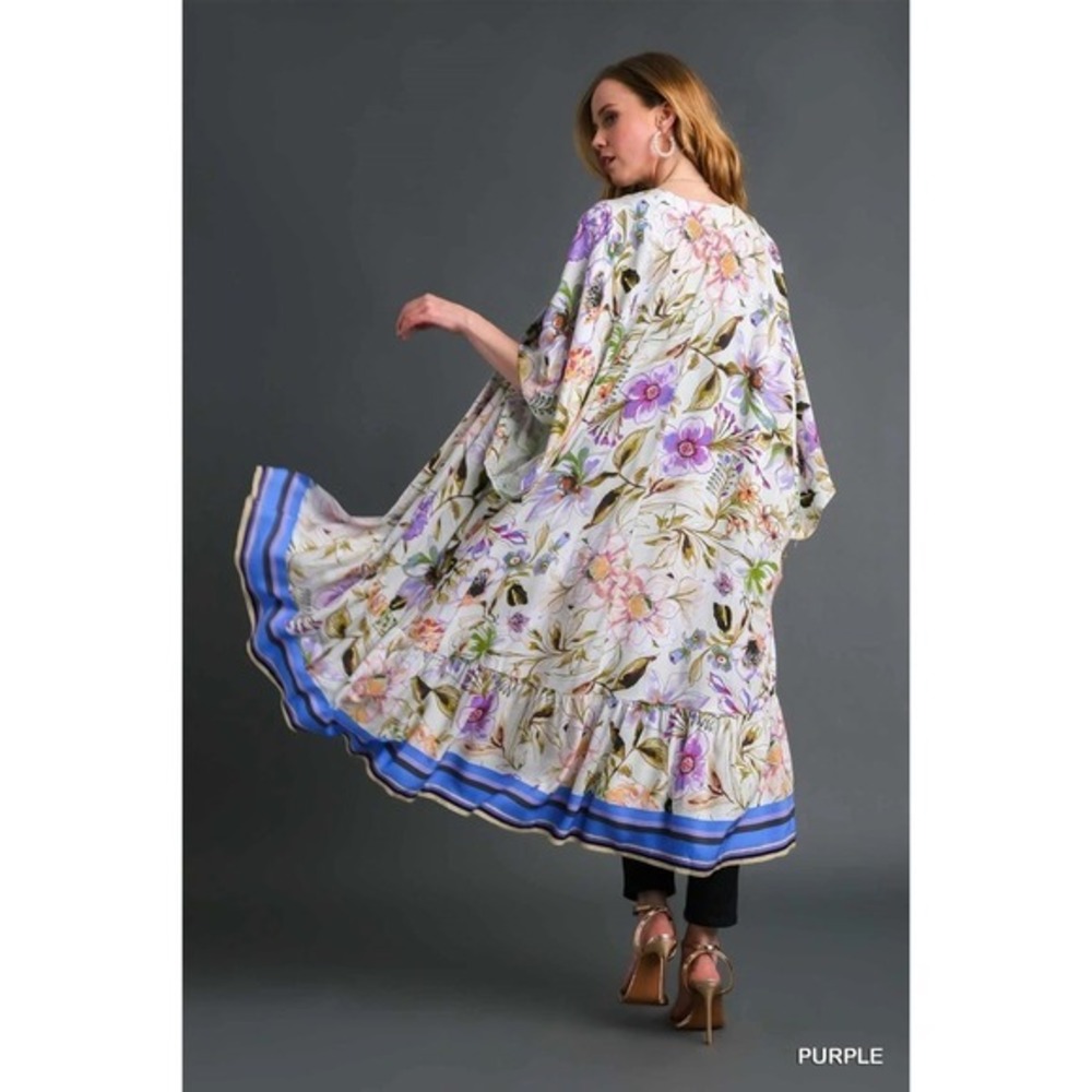 NWT UMGEE Kimono Open Cardigan S/M Long Robe Swim Cover Up Resort Floral Boho - Picture 2 of 11